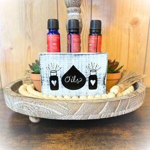 Basket Case Designs Rustic Wood Essential Oil Holder 3 Bottle Organizer White
